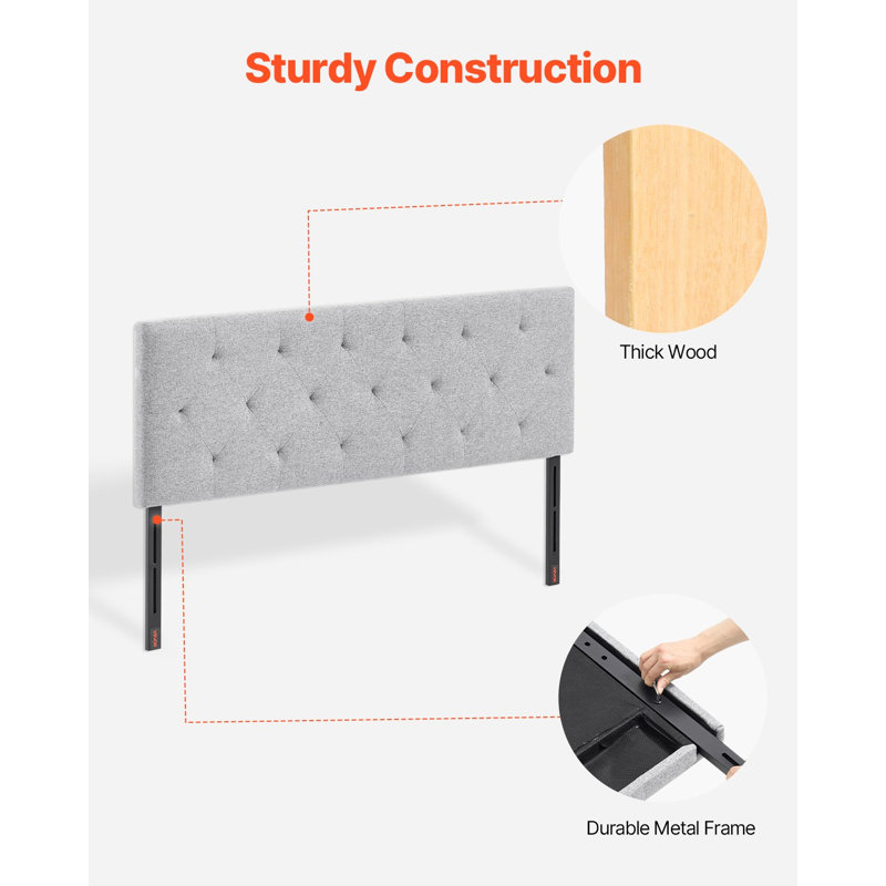 Headboard, Full Size Headboard With Adjustable Height, Comfortable Diamond Tufted For Full Size Bed, W 56.3 X H（35.6-47.4）Inches, Ideal For Bedroom, Hotel, Homestay, Dormitory, Light Grey