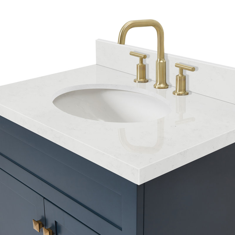 Ariel Abell 30 po Meuble-lavabo avec comptoir en quartz blanc Carrara, Bleu