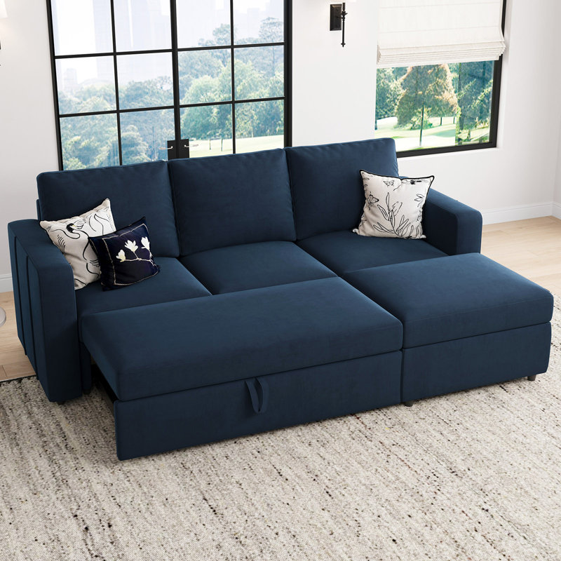 L Shaped Sofa Pull Out Sofa Bed Convertible Modular Sectional Couch Sleeper For Apartment