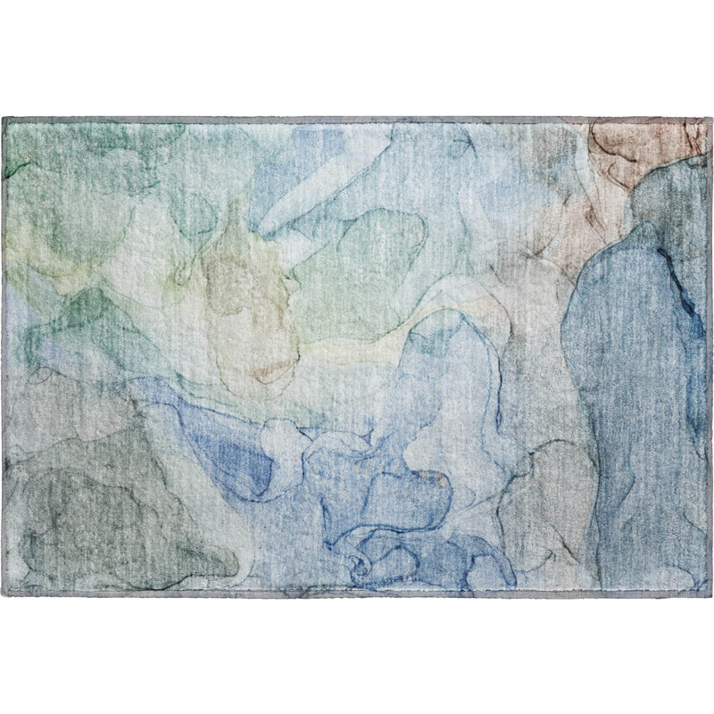 Premium Machine Washable Cerrito AMF512 Blue Rug, Rectangle 1'8" x 2'6"