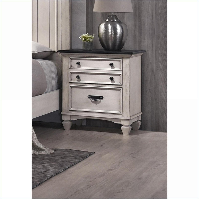Table de chevet transitionnelle deux tons avec 2 tiroirs et pieds en bois
