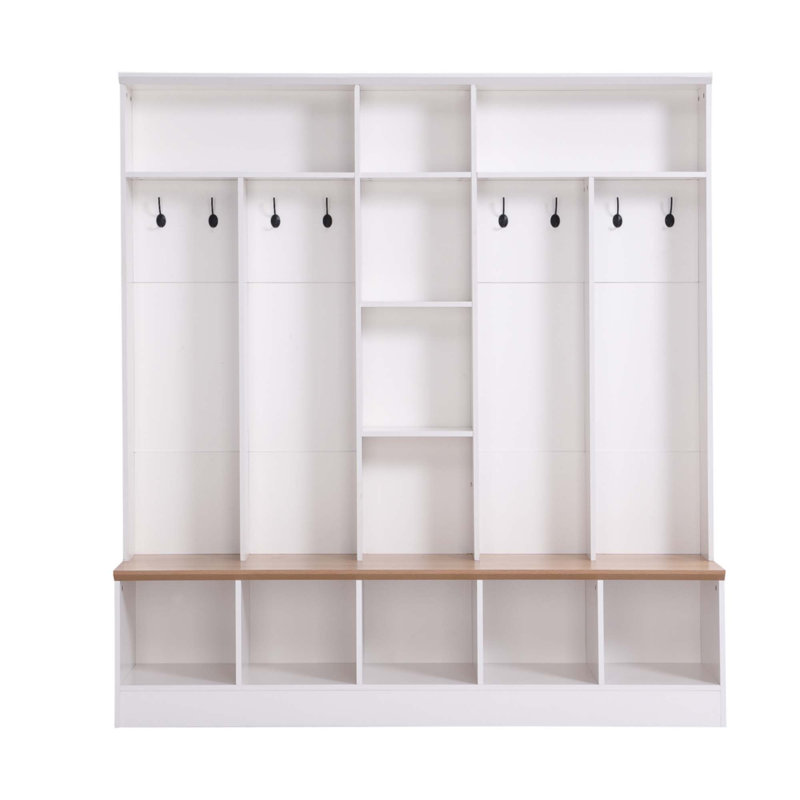 Wide Design Hall Tree With Storage Bench, White