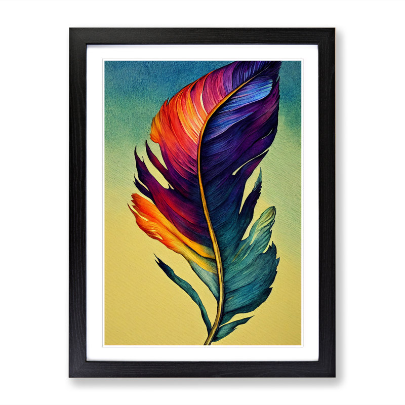 Colourful Feather No.5 - Wall Art, Black Framed, 36cm H x 27cm W x 2cm D, White