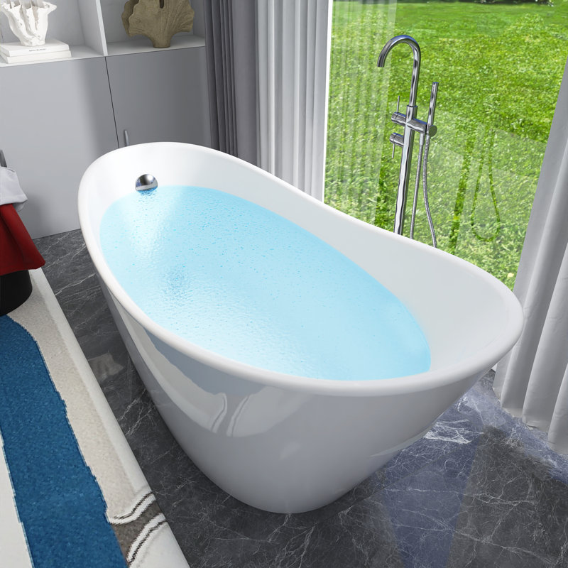 67-Inch Gloss White Acrylic Freestanding Soaking Bathtub