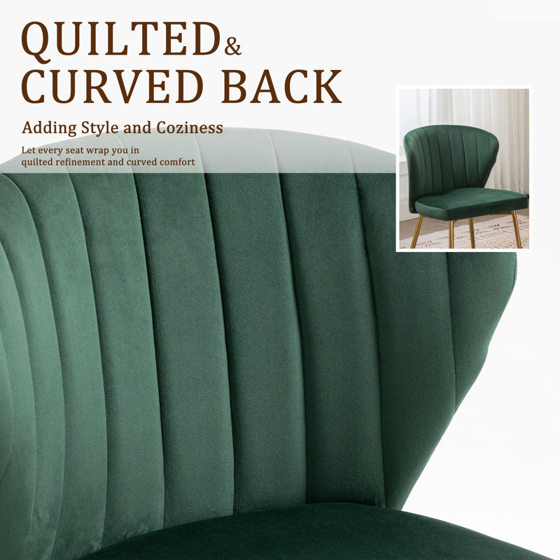 Chaise d'appoint à oreilles en velours capitonné 4 pièces avec pieds en métal, Vert