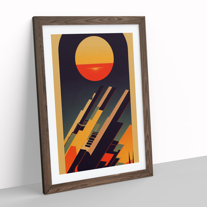 XV1022-3815X Retro Sunset Art No.2 - Single Picture Frame Print, 46cm H x 34cm W x 2cm D, Walnut