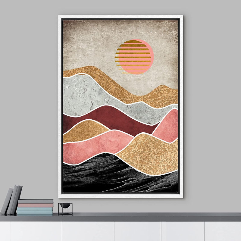Sun Mountain Range Abstract Landscape Illustrations Modern, White, 24" H x 16" W