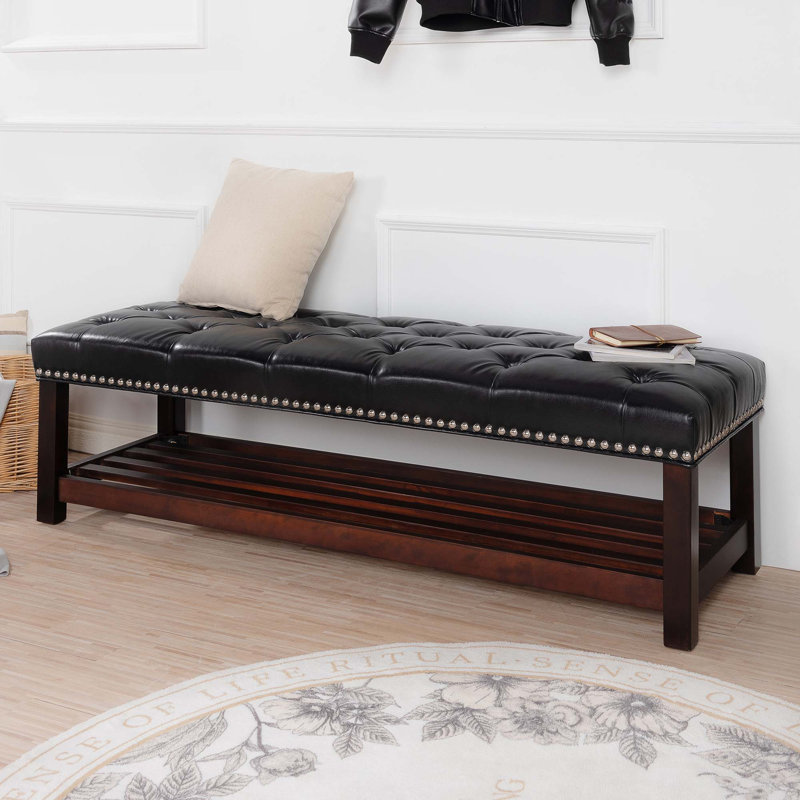 Banc de rangement en similicuir, Noir