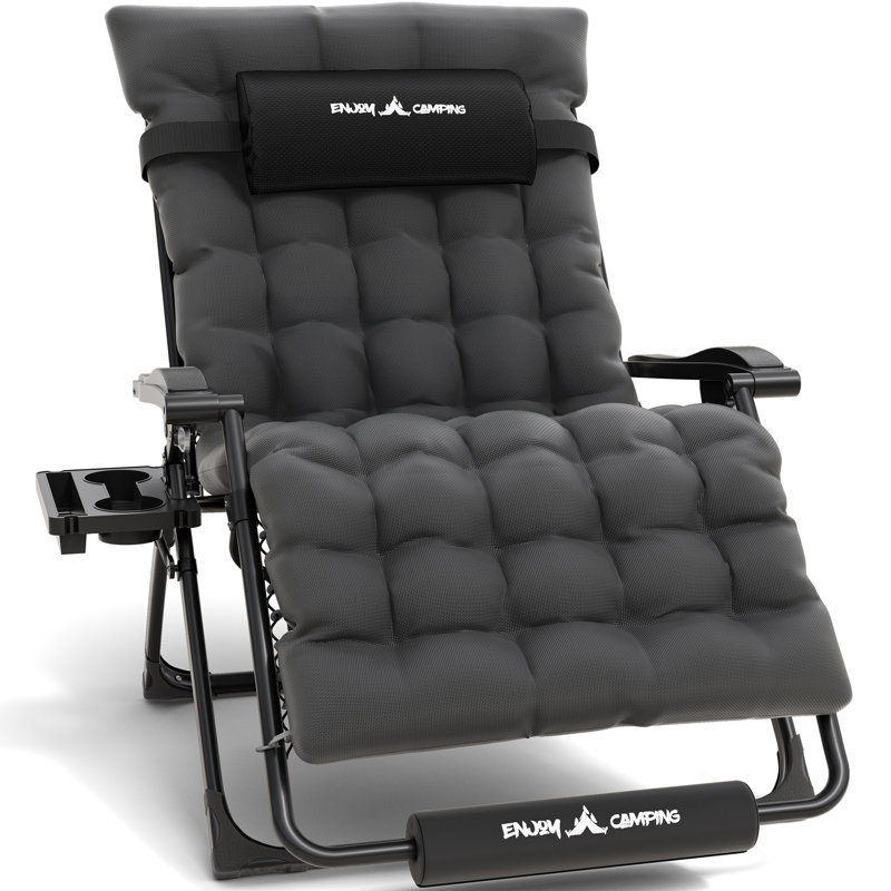 Oversized 33In XXL Zero Gravity Chair Folding Patio Lounge Chair with Cushion and Cup holder, 45" H x 33" W x 30" D