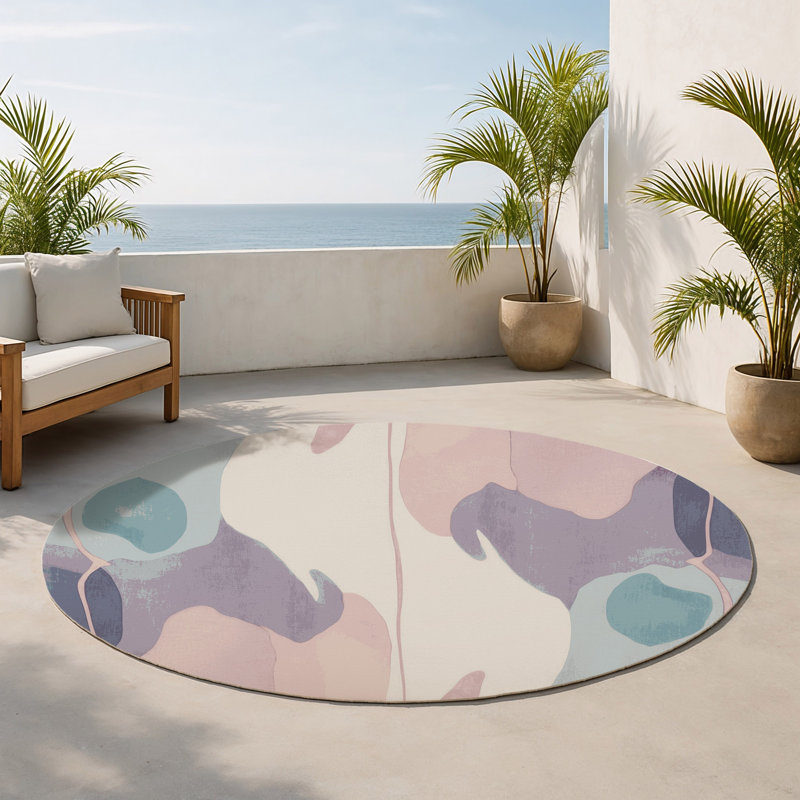 Tapis intérieur et extérieur Tranquil Streams, Rond 5 pi