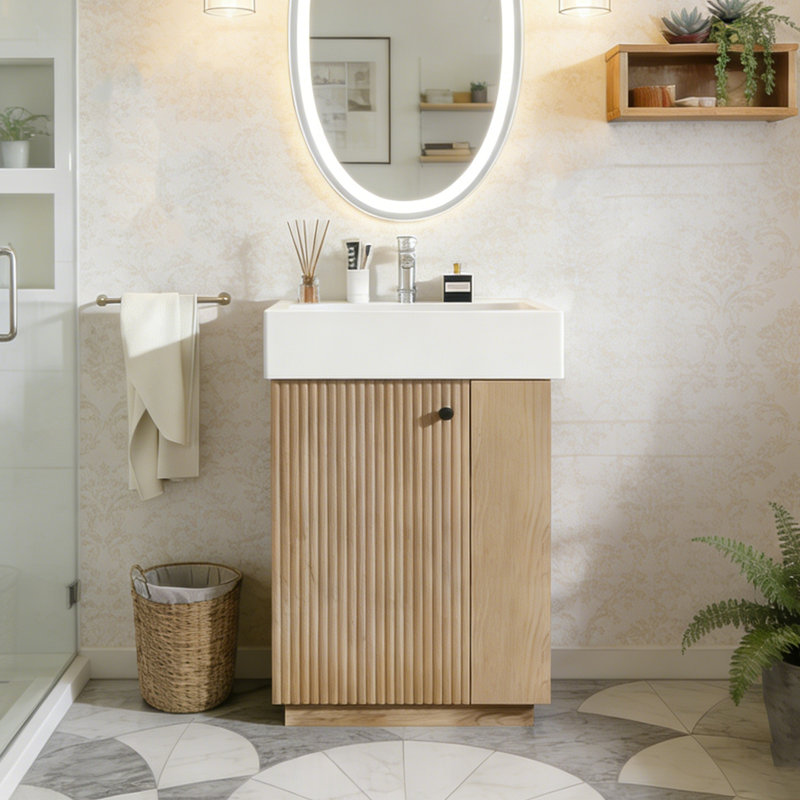 Meuble-lavabo 21,6 po avec lavabo en céramique, Bois
