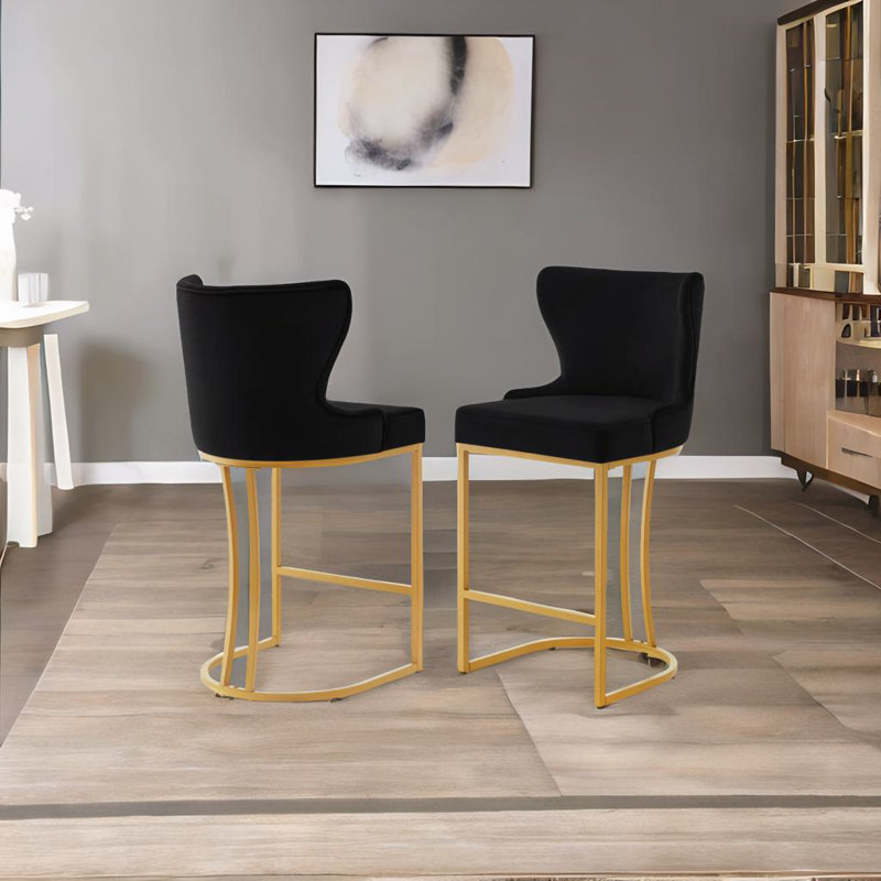 Ensemble de 2 chaises de bar Kiernan, Siège noir / cadre doré