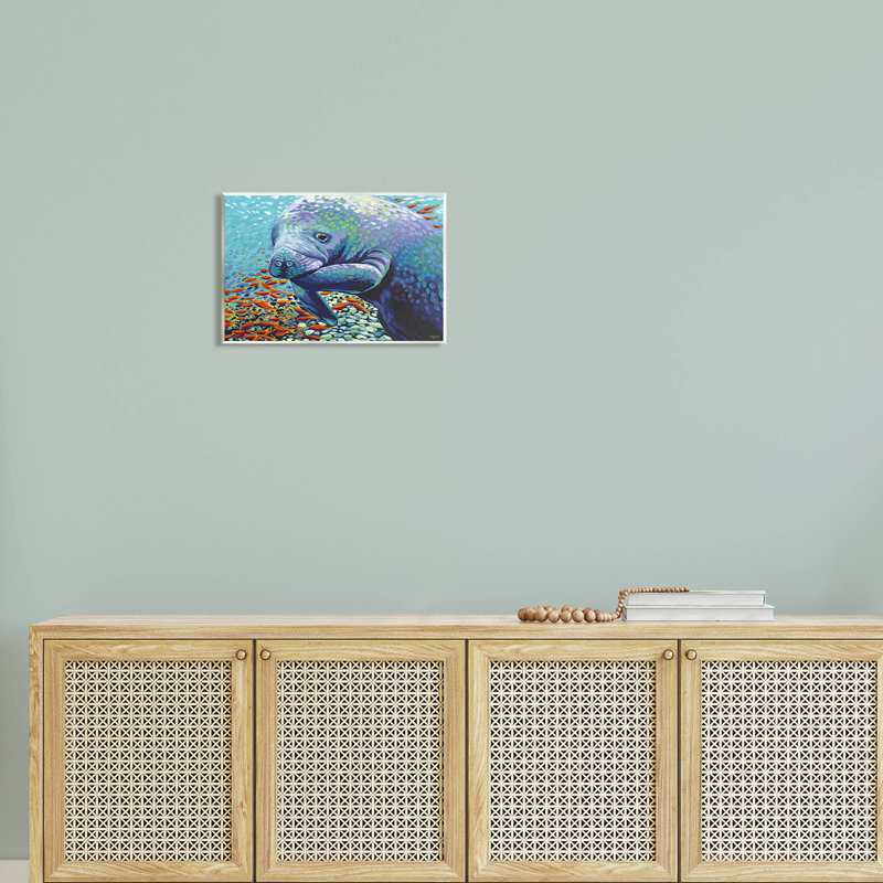Art mural impressionniste sous-marin par lamantin par Carolee Vitaletti, H 10 po x l 15 po x P 0,5 po