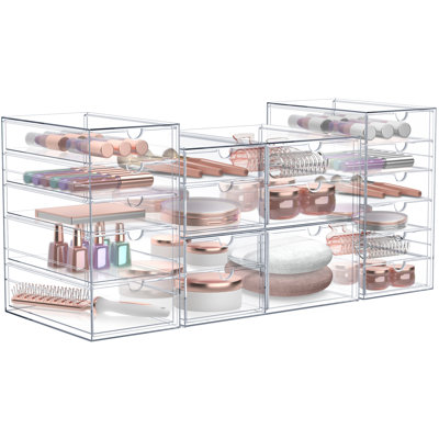 Clear 18 Drawers Acrylic Makeup Organizer 4 Pcs Stackable Set