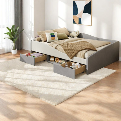 Lits avec rangement, lit de jour en bois aggloméré velours, maison pour enfants moderne