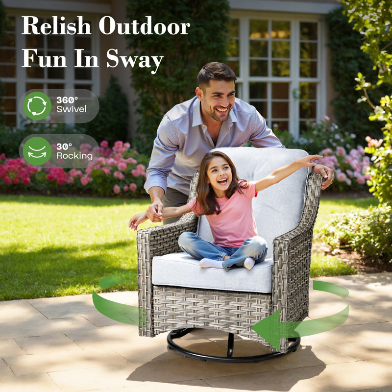 Emroy 6 - Person Reversible Modular Outdoor Conversation Set,Wicker Patio Seating Group with Lighted Coffee Table, All Weather Swivel Chair Set with Cushions