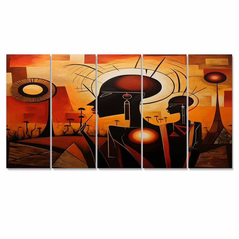«African Consciousness Urban Memories», art mural africain, décoration murale 5 pièces, H 28 po x l 60 po