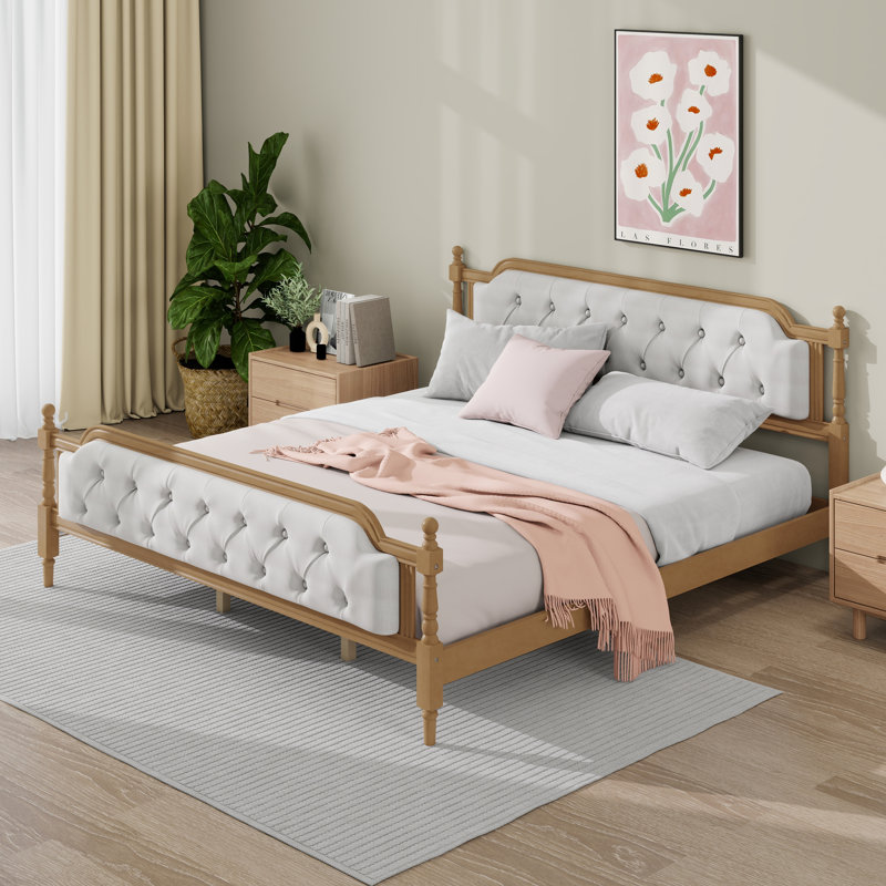 Upholstered Platform Bed with Headboard, King, Walnut