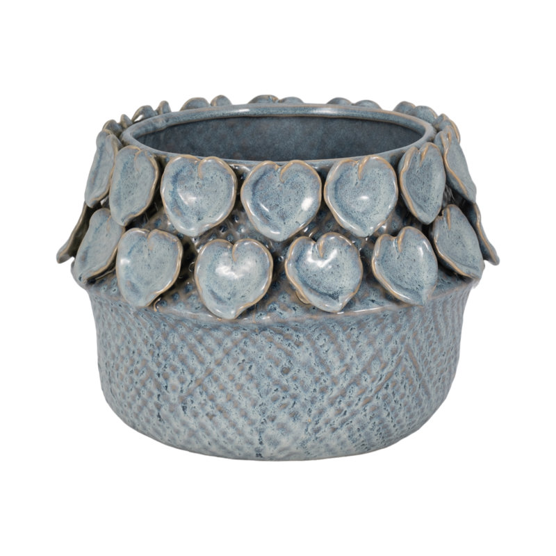 Stylish Ceramic Indoor Planter with Sculptural Heart Detail - Glossy Decorative Accent Pot for Modern Flower Pots - Textured Outdoor Planters and Home Garden Decor