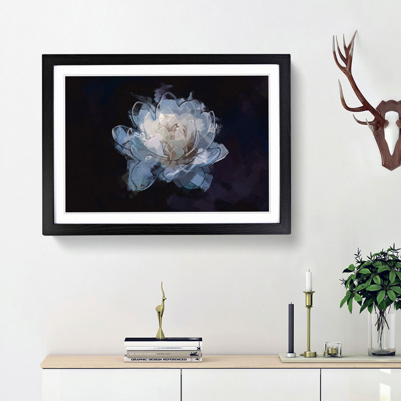 Blue Magnolia Flower in Abstract - Picture Frame Graphic Art Print, Black Framed, 62cm H x 87cm W x 2cm D
