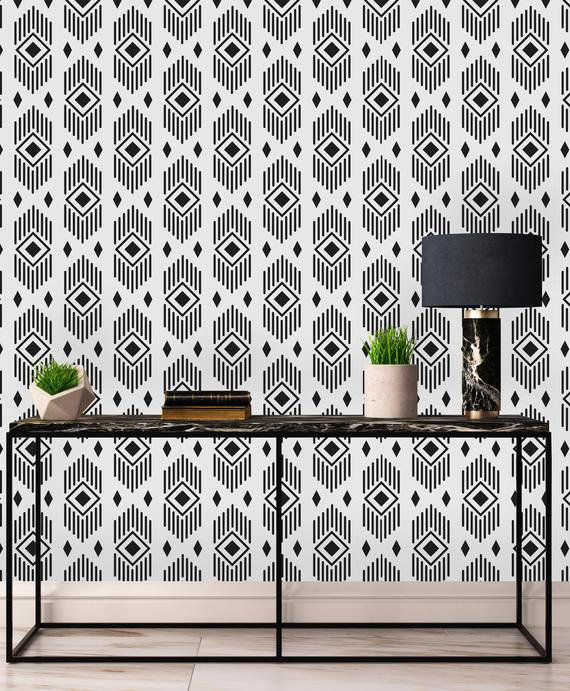 Rouleau de papier peint adhésif à motif boho tribal 10 pi x l 25 po amovible Zarate