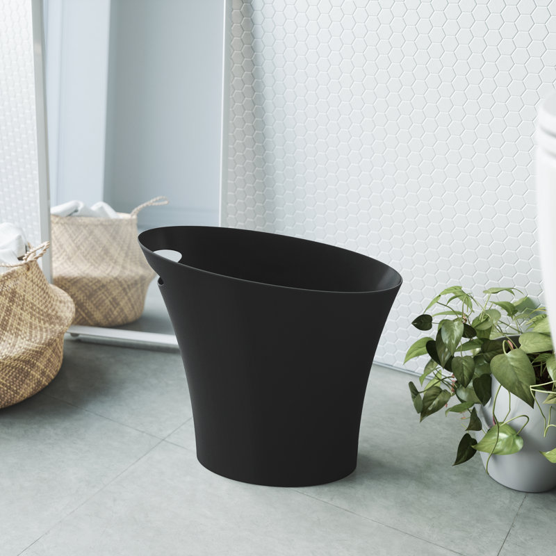 Slim Black Plastic Office Waste Basket with Handle