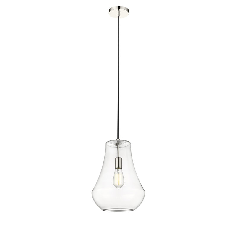 Luminaire suspendu en forme de cloche à 1 lumière Tilsworth, Transparent, Nickel poli, H 136 po x l 11,75 po x P 11,75 po