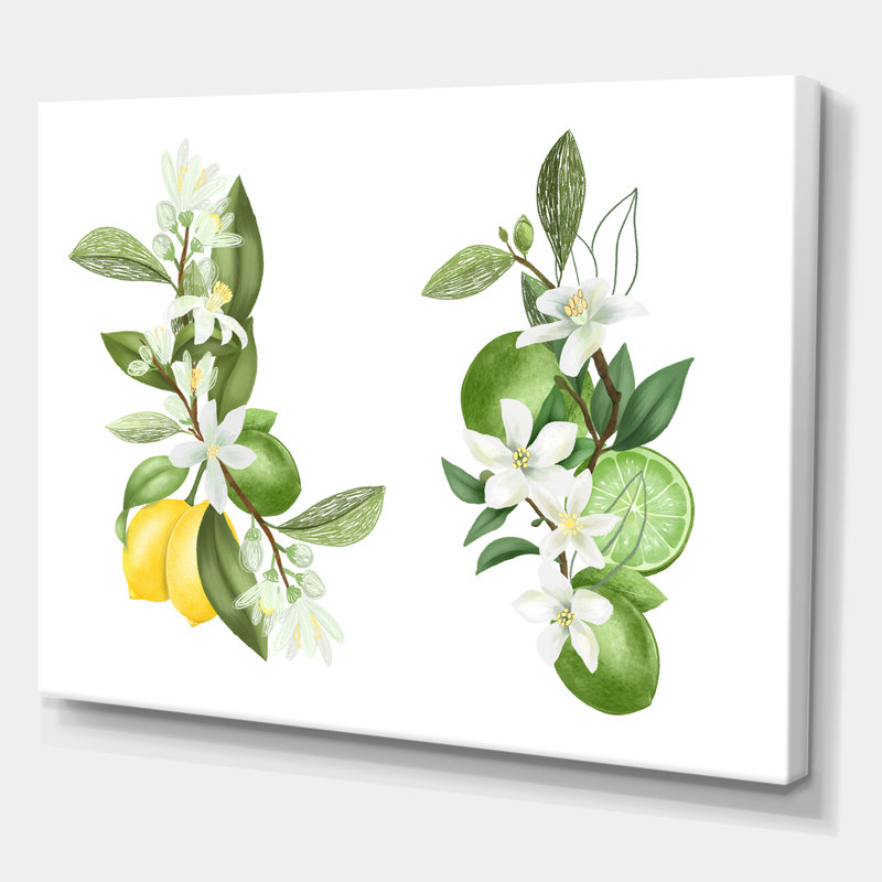 Bouquets de branches de citronnier en fleurs - Impression sur toile, H 24 po x l 32 po x P 1 po, Toile tendue