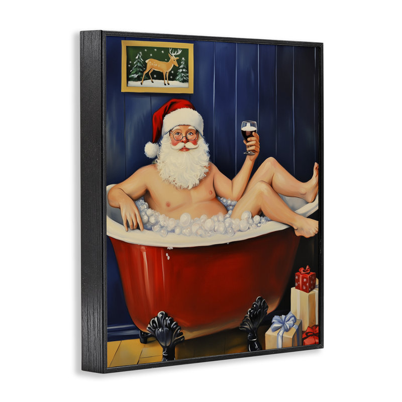 «Joyful Bathaign Santa», estampe numérique, design par Arlington Prints, H 20 po x l 16 po, Giclée encadrée noir minuit