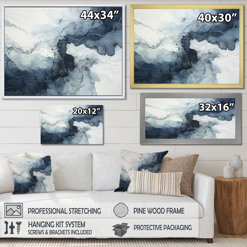 «Blue and White Marble River III», reproduction d'art sur toile abstraite, Toile tendue, H 30 po x l 40 po