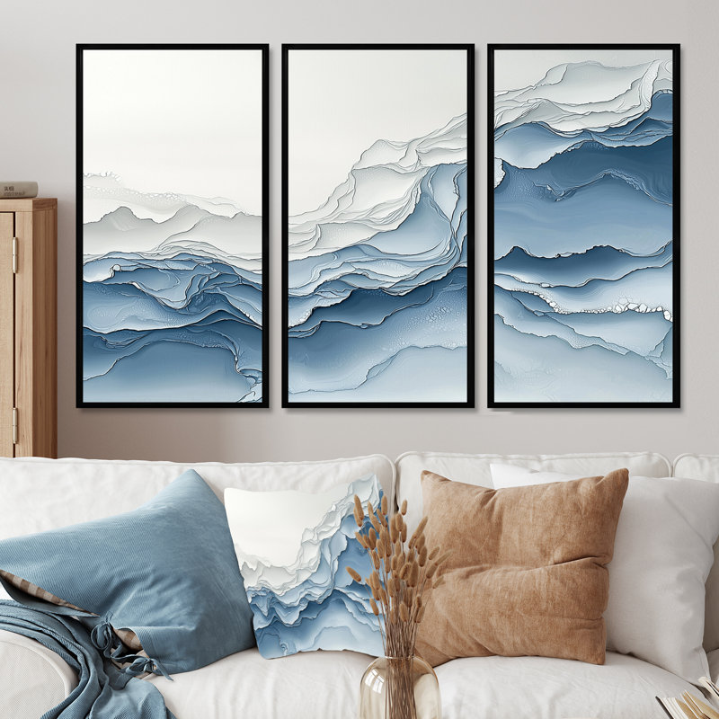 Luminous Aura Marble - ensemble d'art mural abstrait en marbre, Reproduction avec cadre flottant, Noir, H 28 po x l 36 po