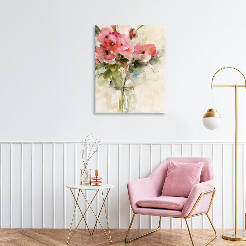 Toile abstraite avec bouquet de roses mélangées, design par Carol Robinson, H 20 po x l 16 po