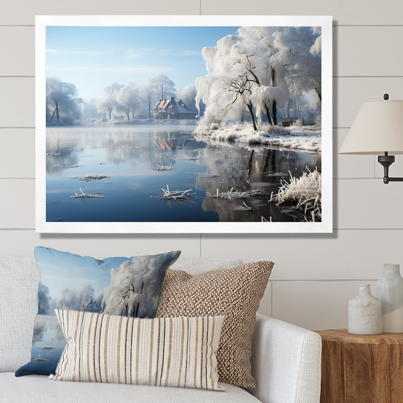 Paysage d'hiver Frozen Pond I, H 12 po x l 20 po x P 1 po, Cadre simple blanc