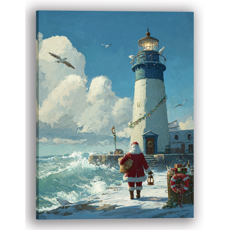 «Santa with Lantern» par Lighthouse, art mural sur toile tendue, H 24 po x l 16 po