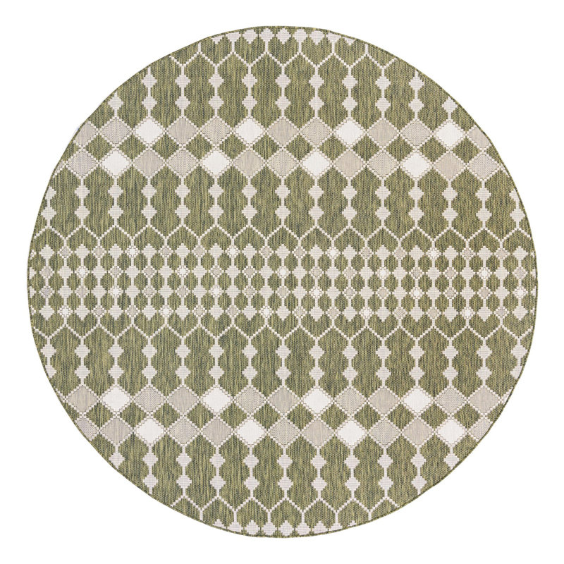 Green Traliccio Indoor/Outdoor Trellis Rug, Round 10'
