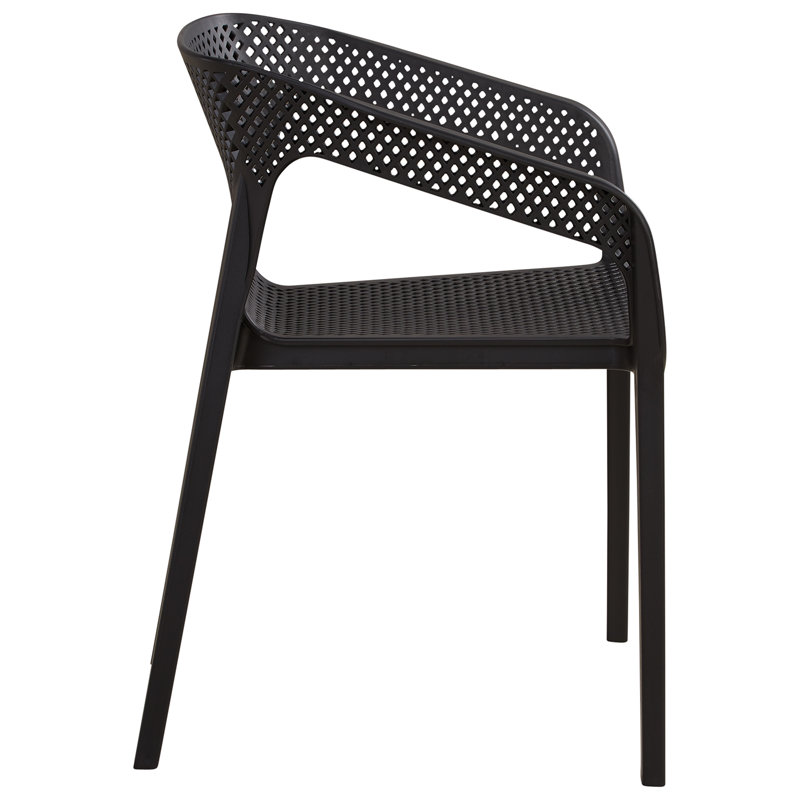 Isaias Stacking Patio Dining Armchair, Black
