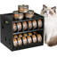 Distributeur de nourriture pour chats en bambou à 2 niveaux avec support de rangement par gravité pour aliments pour animaux.-1313830825
