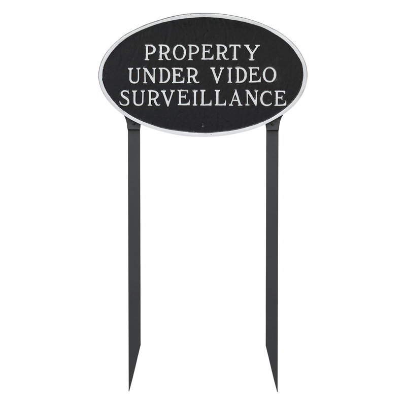 Enseigne de jardin « Property under Video vidéosurveillance », Noir / argent
