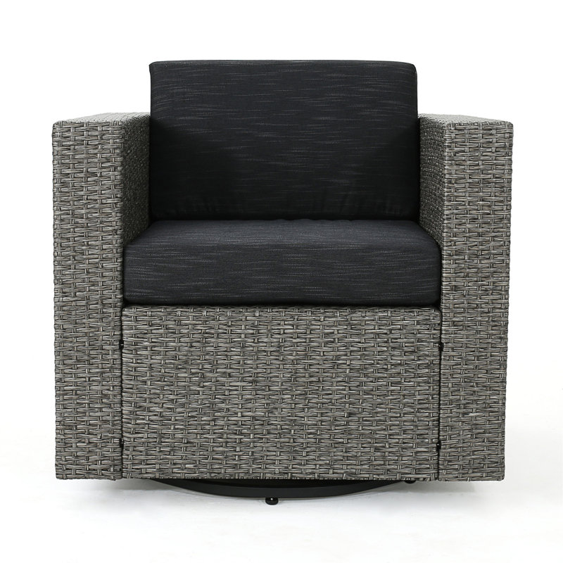 Chaise d'extérieur pivotante avec coussins, Noir, Gris foncé