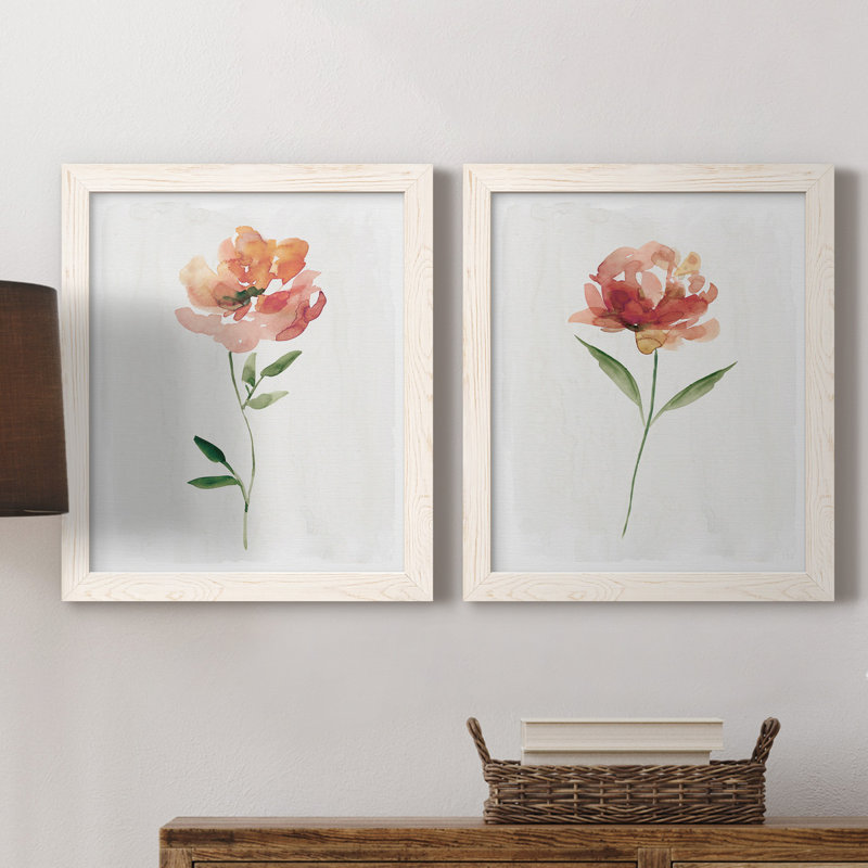 Happy Bloom I - ensemble de 2 reproductions d'art, H 20 po x l 17 po x P 1 po, Toile blanche encadrée, Pas de tapis