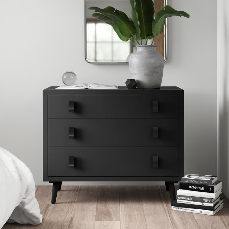 Damanpreet 35.4'' W 3 - Drawer Dresser, Black