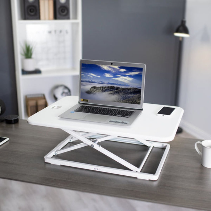 Vivo Slim Desktop Converter, Sit Stand Tabletop Monitor Riser, White