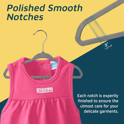 Paquet de 20 cintres en velours gris pour enfants, cintres antidérapants pour bébés et tout-petits de 10,83 po, mince en plastique ABS avec crochet pivotant à 360 ° et épaules entaillées, capacité jusqu'à 10 lb