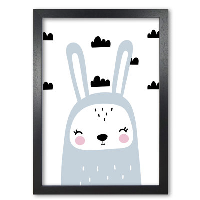 Blue Scandi Bunny With Clouds - Painting