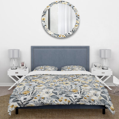 White And Grey Paradise Flower Pattern - Boho Duvet Cover Set