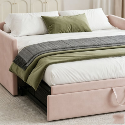 Lit de jour simple avec couchette escamotable et canapé-lit en velours