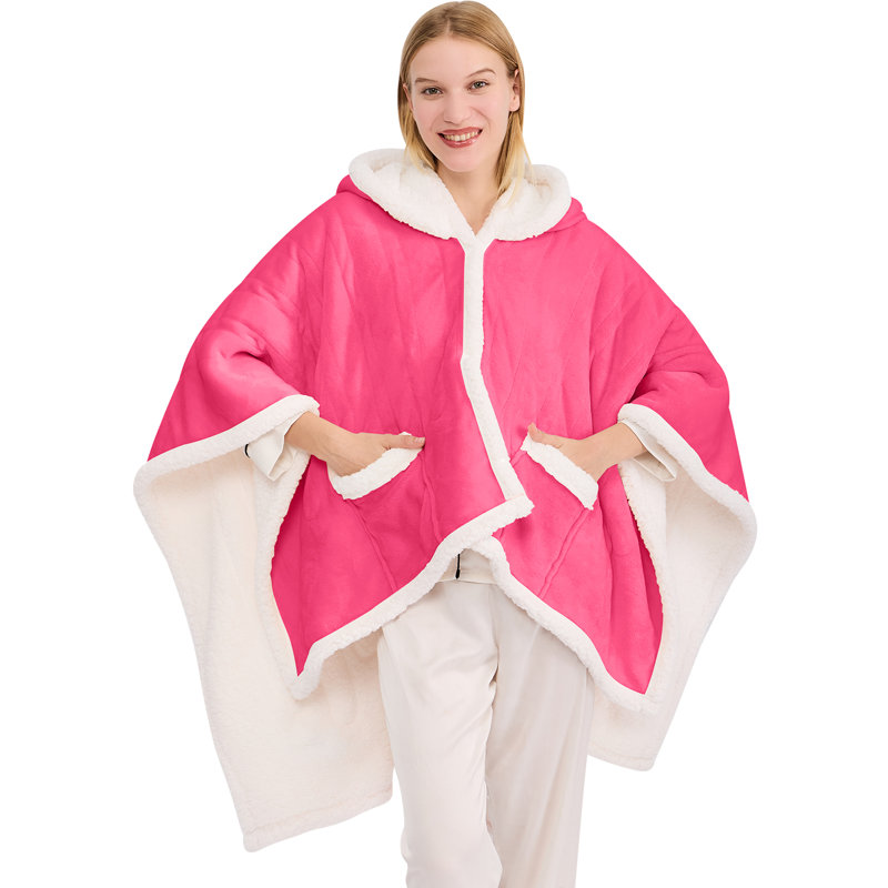 Poncho à couverture Sherpa, Jeté, Rose