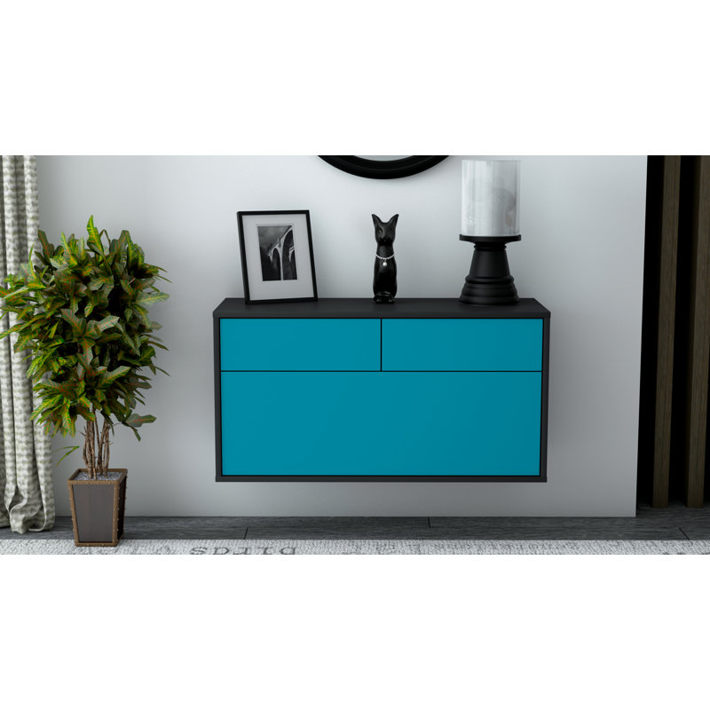 Nubell Unfinished Floating TV Stand, Black/Turquoise