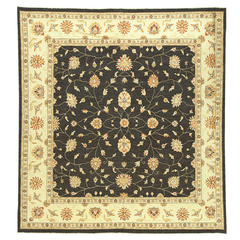 Tapis noir et ivoire de haute qualité noué à la main