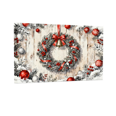 Guirlande de Noël avec ruban rouge et cloche, ensemble de 3 impressions sur toile